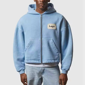 Sweat à capuche zippé pour hommes 100% coton personnalisé en gros | Sweat à capuche à motif solide infroissable et anti-rétrécissement - Product Image 1