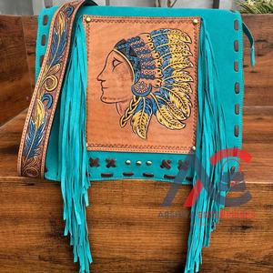 ¡Novedad de 2024! Bolso bandolera con flecos de cuero de gamuza a la moda, venta al por mayor, bolsos de mensajero de cuero genuino para mujer - Product Image 1