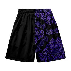 Ropa de calle de verano con estampado morado, pantalones cortos de playa holgados de talla grande, cintura elástica informal, ropa de gimnasio, tejido de punto - Product Image 2