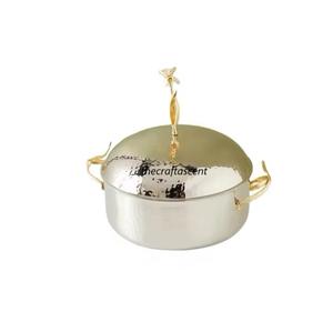 Casserole de service de nourriture faite à la main en acier de qualité supérieure en or de haute qualité avec couvercle chauffe-plats de luxe pour hôtel et restaurant d'Inde - Product Image 5