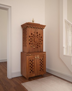 Modern Wooden Temple Solid Wood Home Mandir Hindu Prayer Cabinet Handmade Indian Furniture For Living Room Dining KA1006 - Product Image 1