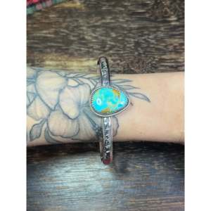 Southwest #18 Kingman Turquoise Sterling <b>Silver</b> <b>Cuff</b> <b>Bracelet</b> Made Style-Fashionable Kingman Turquoise Sterling <b>Cuff</b> <b>Bracelet</b> - Product Image 1