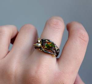 Bague élégante en rhodium plaqué noir opale pour mariage, usage quotidien, design inspiré de la nature, style classique intemporel - Product Image 2