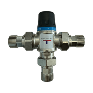 Válvula Mezcladora Termostática Solar Manual de Latón Cromado con 3 Extensiones, Regulación Macho de 3/4, 35-60°C para Agua Caliente y Fría para RV y Exteriores - Product Image 1