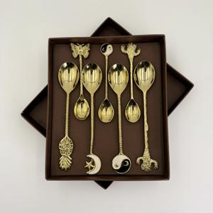 Ensemble de couverts en laiton à manche côtelé doré, personnalisable avec logo, pour café et thé, prix raisonnable, R B Overseas - Product Image 1