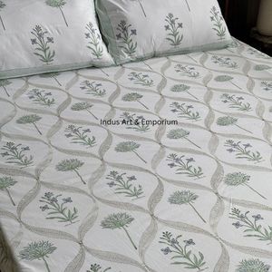 Indian Handcrafted Sanganeri Hand Block Printed 300tc 100% Cotton Flat <b>Sheet</b> Set Pillow Cover for Hotel Use Adults Machine Wash - Product Image 6