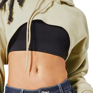 100% Cotton Crop Top Hoodies for <b>Women</b> and Long Sleeve OEM Service Winter Wear Customized Logo Crop Top Hoodies - Product Image 4