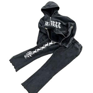 Jersey personalizable de estilo estadounidense para hombre, chándal con cremallera completa, pantalones acampanados con capucha y logotipo con estampado de hojaldre apilado en 3D, talla XS - Product Image 4