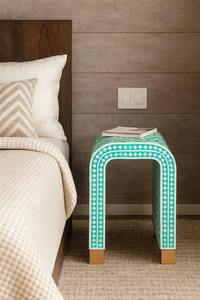 Elegante Mesa de Centro Hecha a Mano con Incrustaciones de Hueso Verde y Blanco con un Patrón Único Decorativo para el Estilo Interior - Product Image 5