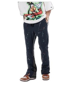 2024, pantalones de chándal acampanados de cintura alta ligeros personalizados para hombre, pantalones de chándal informales para correr, cintura elástica de retazos, acampanados apilados - Product Image 5