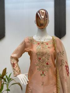 เสื้อปักลายลำดับผ้าไชน็อนแบบพิเศษเสื้อเชิ่ตเลเฮ็งก้าและดิจิตอลลายลูกไม้ผ้าออร์แกนซ่า dupatta - Product Image 4