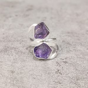 Bijoux en pierre brute Bague pour femme Améthyste naturelle Pierre précieuse brute Février Pierre de naissance Anniversaire Bijoux Bague en argent sterling 925 - Product Image 1