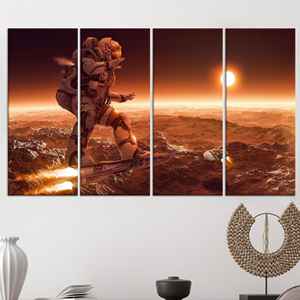 Impression sur toile d'astronaute au style surréaliste moderne : élégante décoration murale en verre trempé, lot de 4 toiles - Product Image 1