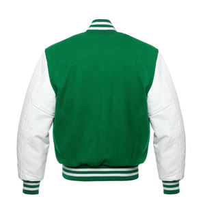 Chaqueta bomber varsity con mangas blancas y cuerpo verde kelly, chaqueta Letterman con mangas de cuero, chaqueta varsity de cuero - Product Image 3