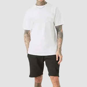 Ropa informal para hombre, 100% algodón, camisa blanca sólida y pantalones cortos negros, conjunto de 2 piezas con logotipo personalizado, conjunto doble para hombre - Product Image 4