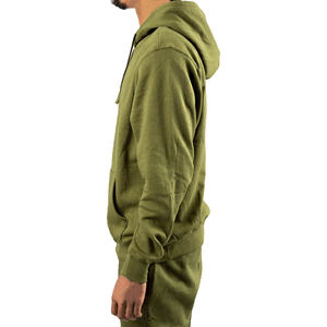 Men's Comfortable Cotton Heavyweight Pullover Hoodie in Olive Green With Front Pocket <b>Strings</b> Plain Dyed for Winter Season Sale! - Product Image 2