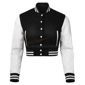 Veste universitaire courte pour femmes en gros Vestes de baseball Letterman avec logo personnalisé Cuir et laine Fabricant d'usine OEM - Product Image 3