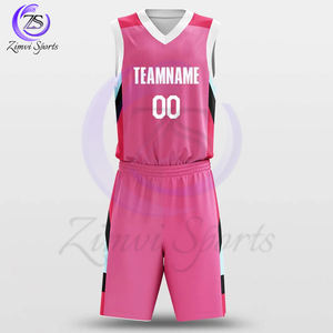 Conjunto de uniforme de baloncesto impresión por sublimación alta calidad nuevo diseño personalizado nuevo color rosa - Product Image 1