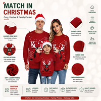 Pull de Noël en tricot assorti pour la famille FNJIA, motif renne mignon, col rond, longueur longue, pull de Noël moche