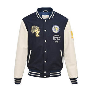 Chaqueta de cuero estilo bombardero Retro Varsity para hombre con cuerpo de lana e insignias bordadas, ropa de invierno con cuello levantado y servicio OEM - Product Image 6
