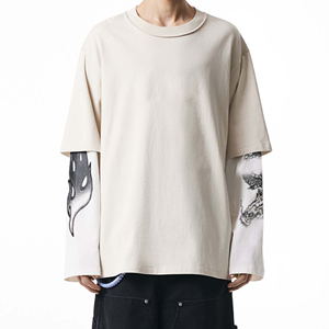 เสื้อยืดแขนยาวสองชั้นแบบกำหนดเองสำหรับผู้ชาย ผ้าฝ้าย 100% แห้งเร็วและระบายอากาศได้ดี - Product Image 1