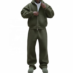 Conjunto de Dos Piezas con Logotipo Personalizado, Sudadera con Capucha y Cremallera, Gruesa, Transpirable, de Invierno, Pantalones Deportivos Anchos, Unisex - Product Image 4