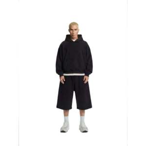 Z25 Cropped Hoodie Midnight Black 530GSM Organic <b>Brushed</b> Jersey Fleece-<b>back</b> XS 3D Embroidery Enzyme Washed Crocheted Applique - Product Image 2