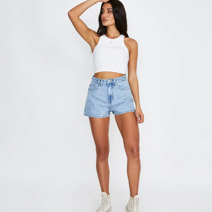 Shorts de Mezclilla Casuales de Verano para Mujer, Cintura Media, Tela Elástica a la Moda, con Logotipo Personalizado, para Fiestas y Actividades al Aire Libre - Product Image 1