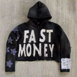 Sweat à capuche zippé unisexe pour homme Vintage Washed Distressed Bottom recadrée 100% coton French Terry Meilleure vente Loose Boxy Fit Winter - Product Image 1