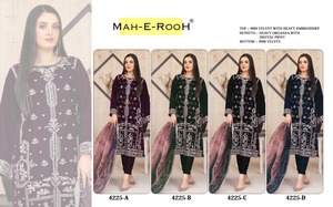 Traje Salwar de terciopelo de mujer de calidad superior con bordado pesado y Organza Dupatta elegante para uso de colección festiva y de boda - Product Image 6