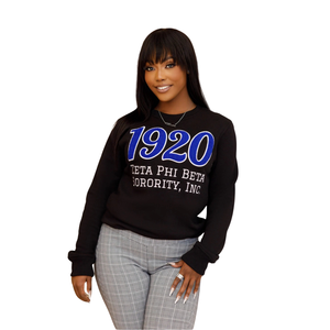 1920 Z Phi B Chenille <b>Sweatshirt</b> Cotton Fleece Embroidered Greek Sorority Zeta Phi Beta <b>Black</b> Pullover Crewneck for Women - Product Image 1