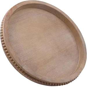 Bandejas de madera de acacia de calidad superior de proveedor de confianza Bandeja de madera de forma redonda con asas de metal a buen precio de la India - Product Image 5