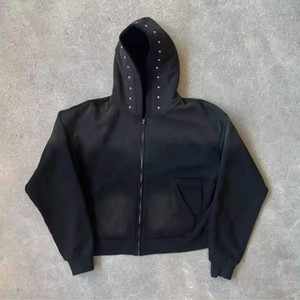 Lavage à l'acide en détresse Sweat à capuche en coton éponge française Lavage à l'acide Vintage Logo personnalisé Surdimensionné Stone Wash Sun Faded Distressed Hoodies - Product Image 4