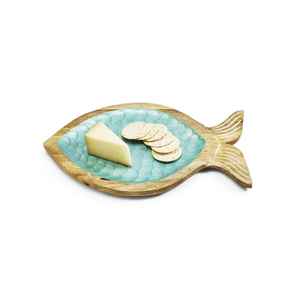 เป็นถาดทรงปลาทำด้วยมือทำจากไม้มะม่วงมีผิวสีมุกสีน้ำเงินด้านบนสำหรับเสิร์ฟอาหารแห้ง - Product Image 2