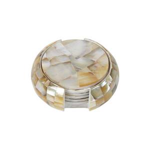 Sous-verres en nacre avec support Ensemble de sous-verres à thé de luxe en coquillage crème brillante avec support logo taille personnalisée rond Mère de - Product Image 4