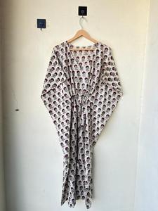 Ikat Print Kaftan Daily Comfy Sleepwear Beach Coverup Vestido de talla grande Block Print Long Caftan Lounge Wear Maxi Túnica de algodón Regalo - Product Image 4