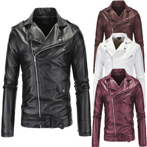 Veste de moto en cuir véritable de printemps coupe-vent mince de conception coréenne Style neutre grande taille XL teint uni sans col ODM - Product Image 1