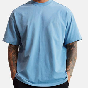 Camiseta de algodón de talla grande para hombre, ropa de calle informal con hombros caídos, Camiseta lisa con logotipo personalizado de calidad de lujo para hombre - Product Image 3