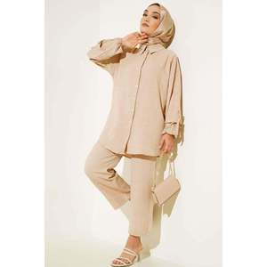 ชุดผ้าลินินติดกระดุม 2 ชิ้น สีลาเต้ TR ลายเรกูลาร์ ไซส์ S-XL - Product Image 3