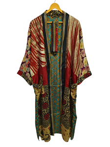 Kimono d'été de luxe, couverture de bikini, robe longue de nuit, kimono sari indien vintage en soie recyclée fait à la main, - Product Image 4