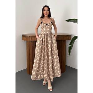 Vestido Floral Marrón con Lazo Frontal - Marrón - Product Image 2