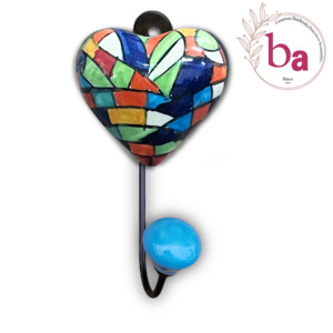 Handmade Vintage Ceramic Heart Tile <b>Wall</b> <b>Coat</b> <b>Hook</b> Keychain Hanger Stylish & Durable Hand-Crafted Product - Product Image 1