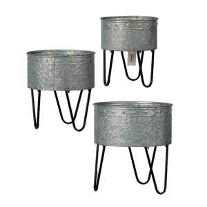 Juego de 2 Macetas Elevadas de Metal Galvanizado, Resistentes al Óxido, Macetas Cilíndricas de Zinc con Patas de Hierro, Macetas para Flores de Interior y Exterior - Product Image 2