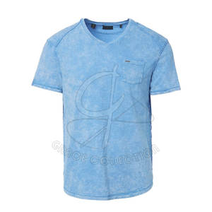 T-shirts décontractés pour hommes 100% coton délavés à l'acide respirants avec poche avant Service OEM Marque privée Prix raisonnables - Product Image 1