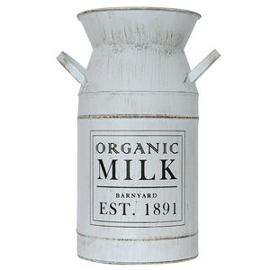 Lata de leche de hierro con logotipo orgánico cuadrado Blanco Rustiq Acabado Diseño hecho a mano Hierro Metal Leche Puede usar en granja lechera para la venta - Product Image 1