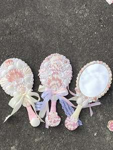 Fashion Handmade Sea Shell <b>Handheld</b> <b>Mirror</b> Cute Pearl Decor Cosmetic <b>Mirror</b> - Product Image 1
