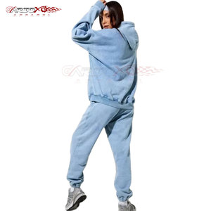 Ensemble de survêtement pour femme en coton délavé, deux pièces, hiver, sweat à capuche et pantalon de jogging taille haute, élégant et respirant - Product Image 2