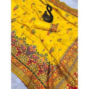 Sari de Seda Pashmina Estampado con Pieza de Blusa de 6.3 Metros para Bodas - Product Image 3