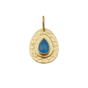 Calcédoine bleue pierre précieuse boucle d'oreille breloques et pendentif connecteur poire forme pierre plaqué or simple caution pierres de naissance pendentif bijoux - Product Image 2