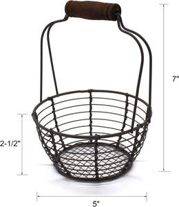 Metal Wire Mini <b>Egg</b> Baskets Rust Gathering Baskets with Wooden Handle Country Vintage Style <b>Storage</b> Baskets Set of 2 - Product Image 1
